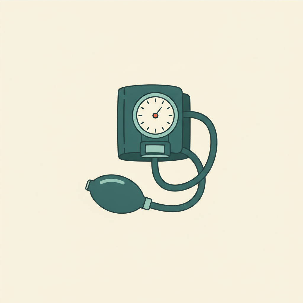 Blood pressure cuff with gauge displayed on cream background