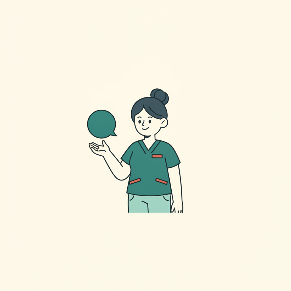 Chiropractic assistant holding speech bubble, representing clear communication and patient health literacy